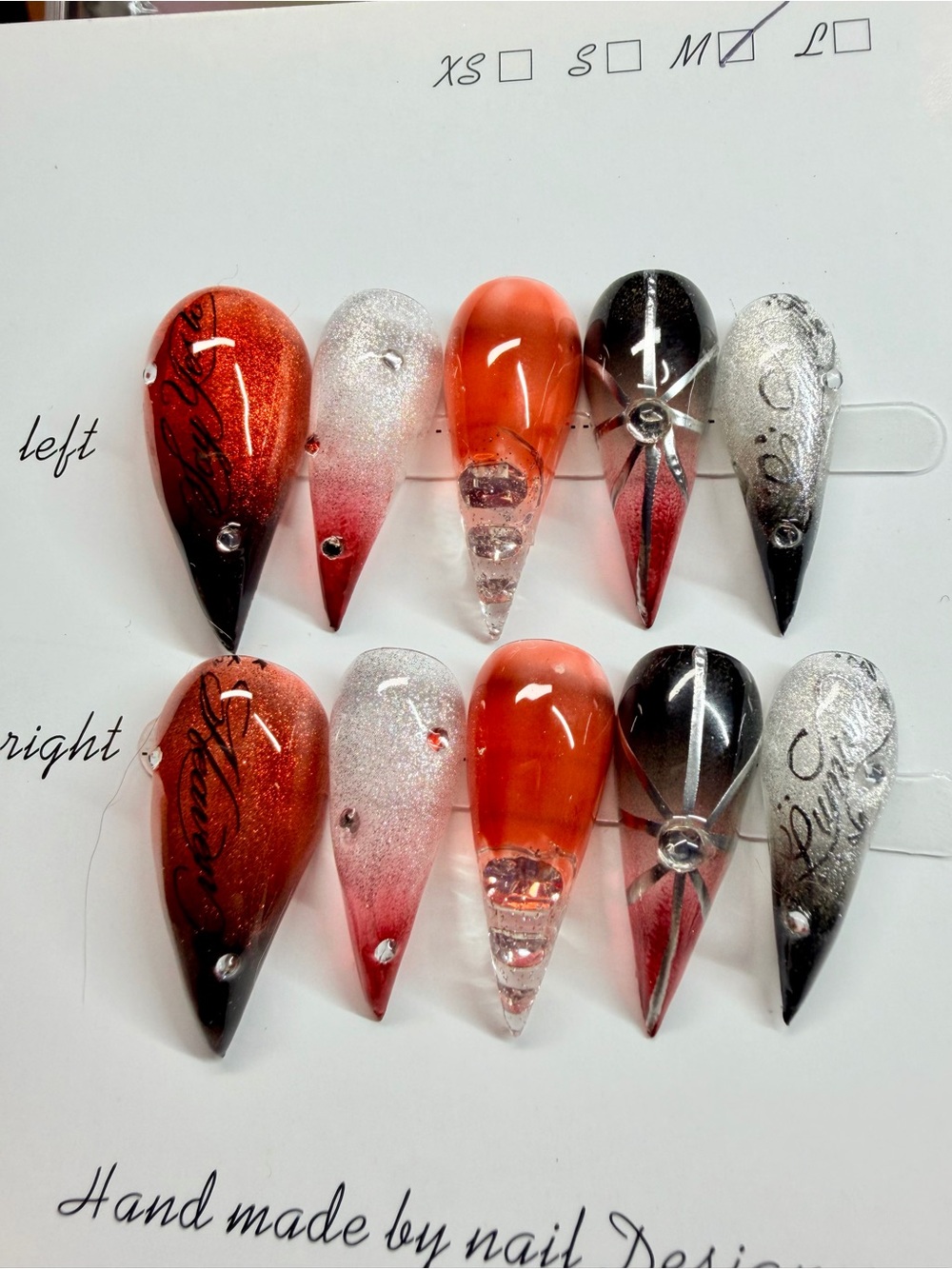 Handmade Orange Black and Silver Claw Nail Set - Women Jewelry Size Medium